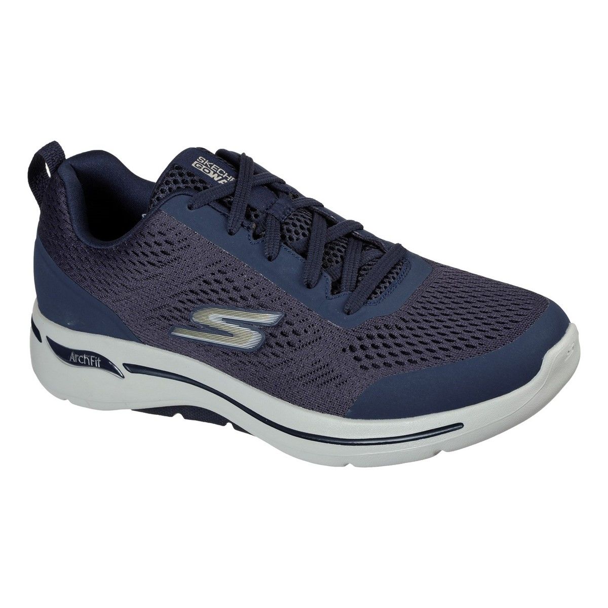 Skechers Go Walk Arch Fit NVGD Navy Gold Mens trainers in a Plain Textile in Size 7